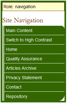Navigation list with a document landmark role of navigation